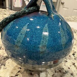 Handcrafted Blue pottery hummingbird feeder